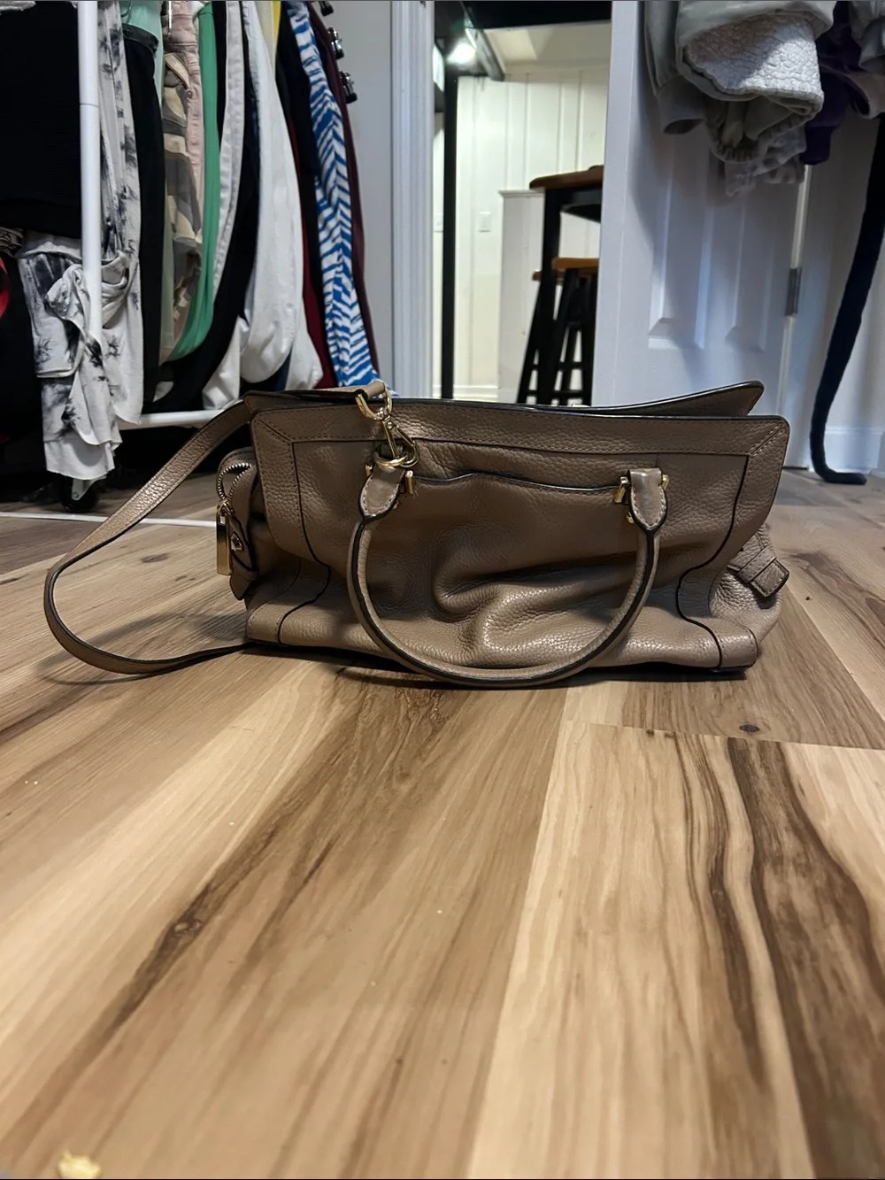 Michael Kors Taupe Brown Pebbled Leather Satchel with Gold Hardware